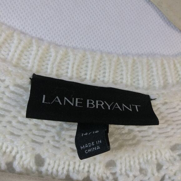 Lane Bryant Striped Open Knit Crew Neck Sweater White Black Size 14/16 - Picture 5 of 8